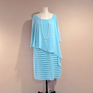 Sky Blue Dress with Sheer Cape Overlay by Adrianna Papell